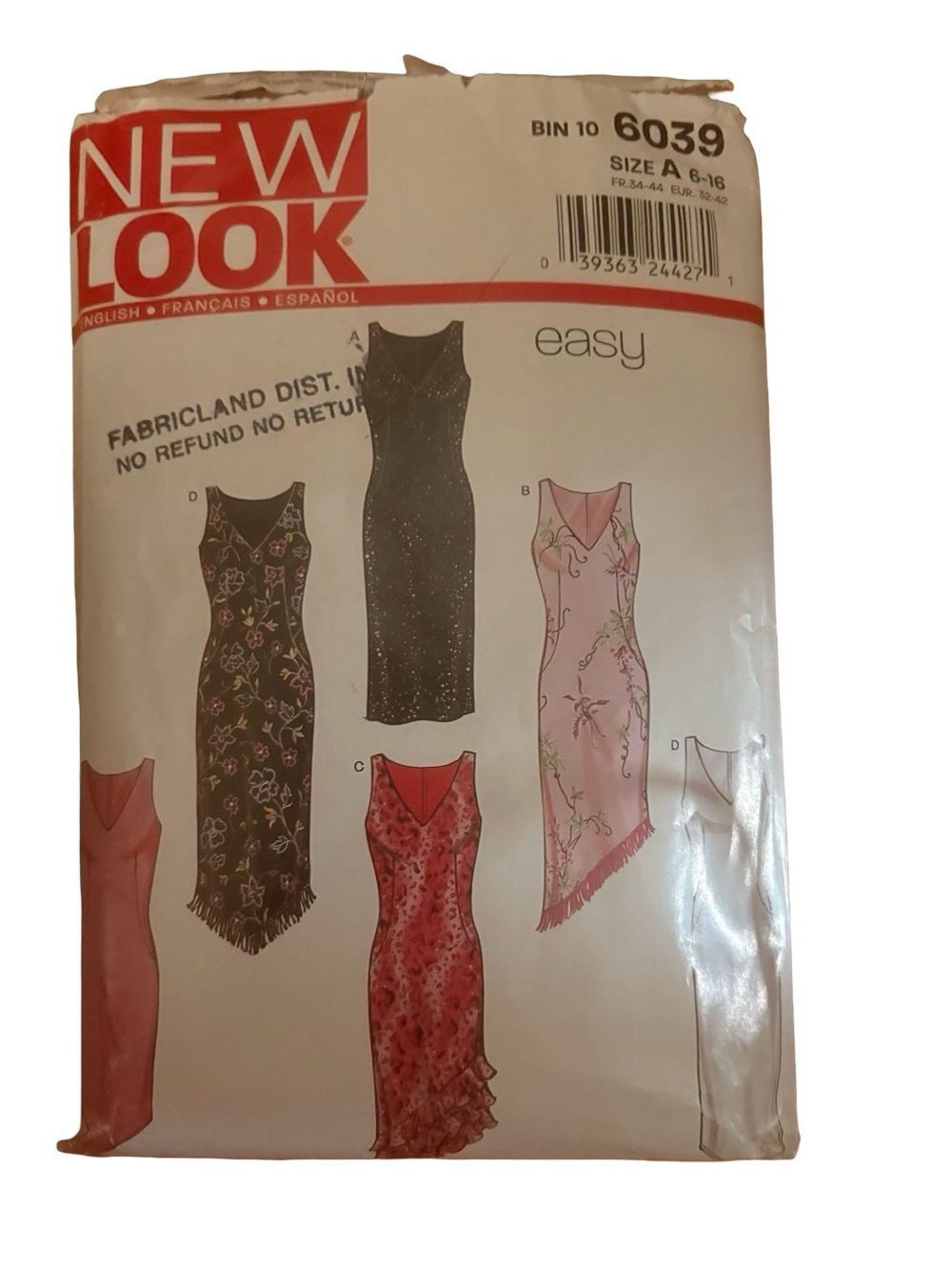 New Look 6039 Sewing Pattern Misses Evening dress gown 6-16 easy sew pattern